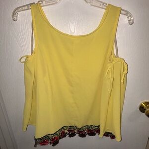 Yellow open shoulder Top with Floral Hem